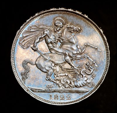 稀有英国硬币，乔治四世国王，银质王冠，英格兰守护神骑马持剑屠龙，Bernedetto Pistrucci 铸模 作者 未知艺术家