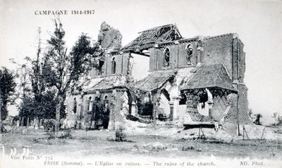 1914-1918 年法国索姆河弗里斯村的教堂遗址（明信片） 作者 未知艺术家