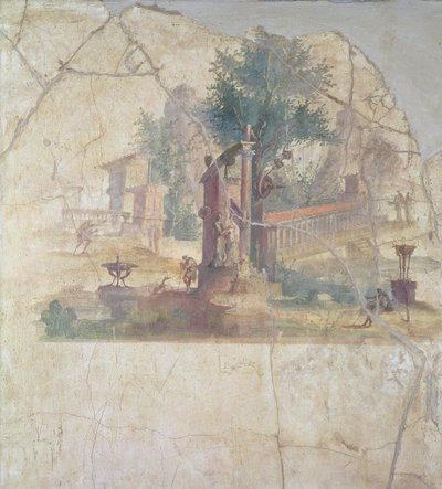 田园诗般的风景，来自公元世纪（壁画）位于波斯科纳莱的阿格里帕别墅 作者 不明