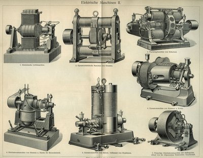 代表德国电机的科学技术委员会。插图来自 "Meyers Grosses Konversations - Lexikon" 1904年。莱比锡和维也纳的文献学研究所 作者 不明