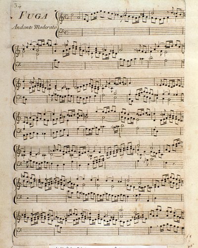 多梅尼科·斯卡拉蒂为羽管键琴而作的赋格曲乐谱页面 作者 未知艺术家