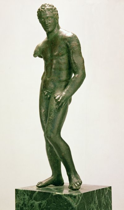 男性拳击手小雕像，希腊，公元前 400-375 年（青铜） 作者 不明