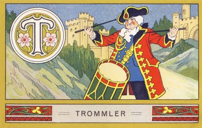 T: 特罗姆勒--字母帕明。H. Schlinck & Cie, Hamburg, n.d.出版的彩色石版画系列。Palmin feinstes Cocosfett的广告。尺寸：7 x 11 cm 作者 未知艺术家