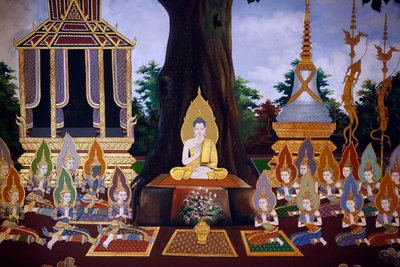 《佛陀的一生》壁画，Wat Botum 寺，金边，2022 年（照片） 作者 未知艺术家
