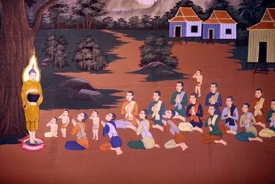 《佛陀的一生》壁画，Wat Botum 寺，金边，2022 年（照片） 作者 未知艺术家