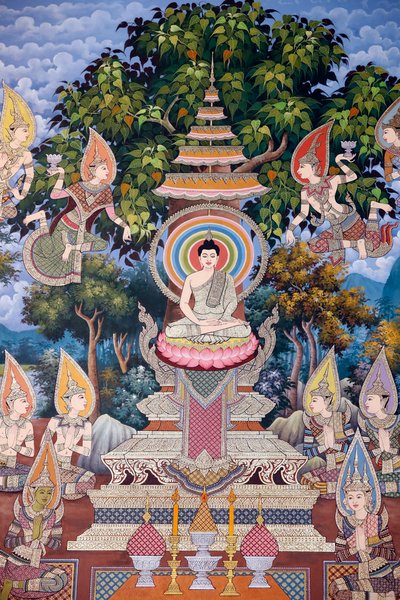 佛陀的一生》，壁画，马尼拉塔纳拉姆寺，金边，2022 年（照片） 作者 未知艺术家