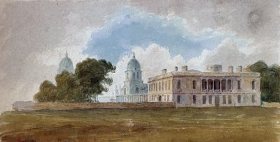 女王宫和格林威治医院（英格兰），以及玛丽王后宫和威廉国王宫的圆顶建筑。这幅画出自大卫-考克斯（1783-1859 年）之手，水彩画创作于 1804 年左右。 作者 未知艺术家