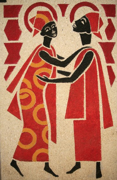 探视》 科尔-穆萨修道院教堂壁画是1963年由Dom Georges Saget设计和绘制的，位于塞内加尔的科尔-穆萨。 作者 不明