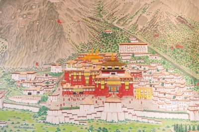 藏传佛教； 噶玛噶举传承的主要寺院； 西藏的楚普； 甘托克附近鲁姆泰克修道院入口处的壁画； 锡金; 喜马拉雅山; 印度; 南亚; 亚洲 作者 不明