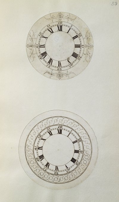 两种大型珐琅表盘设计，来自约翰哈里森（1693-1776 年）和他的儿子威廉（c.1726-72 年）编制的机械笔记和图纸（纸上笔墨） 作者 不明
