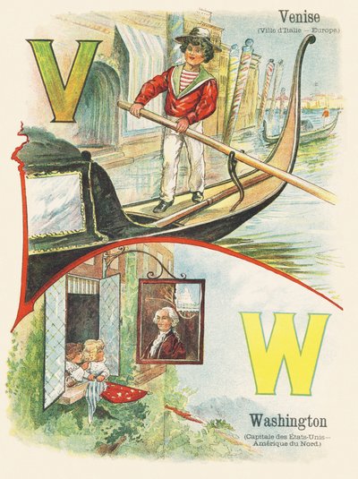 V W : 威尼斯，华盛顿 - 两个世界的ABC。Emile Guerin，出版商，巴黎，1900年左右。尺寸：27.5 x 21.5厘米 作者 不明