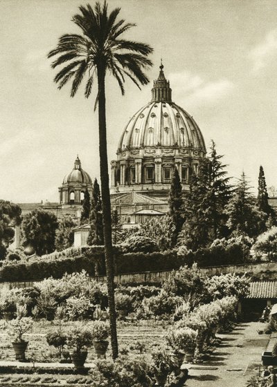 梵蒂冈花园和罗马圣彼得大教堂（San Pietro）的景色 作者 不明