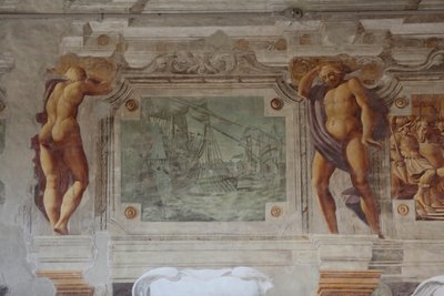 西斯托·巴达洛基奥·罗莎 (Sisto Badalocchio Rosa) 的壁画景观，本蒂沃利奥宫 (Bentivoglio Palace)，瓜尔蒂里 (Gualtieri)，艾米利亚·罗马涅 (Emilia Romagna)，意大利（照片） 作者 未知艺术家