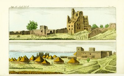 View of the mosque and houses in Sennar, Sudan (bottom), and the ruins of the house of the Funj King of Sennar (top) on the Blue Nile 作者 不明