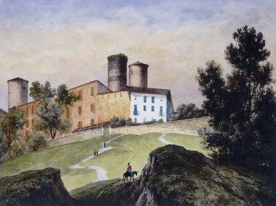 Watercolor print by Francesco Gonin featuring the castle of Castiglione Falletto where it is kept 作者 不明