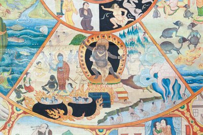 生命之轮，细节，泰国清迈乌蒙寺的壁画 作者 未知艺术家