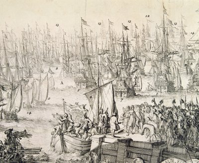 1688 年 11 月，奥兰治的威廉启航前往英国（版画） 作者 未知艺术家