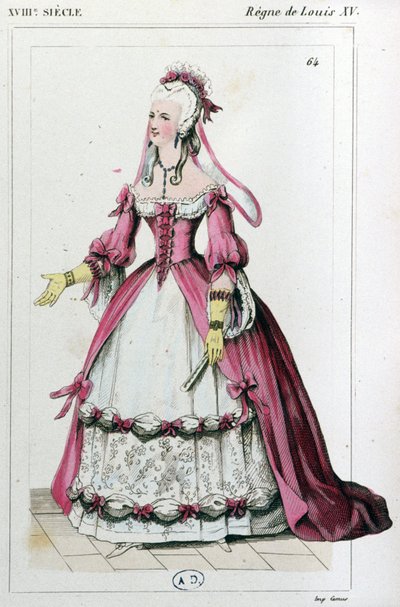 穿着蓬巴杜夫人所穿礼服的妇女，约 1810 年（雕刻） 作者 未知艺术家