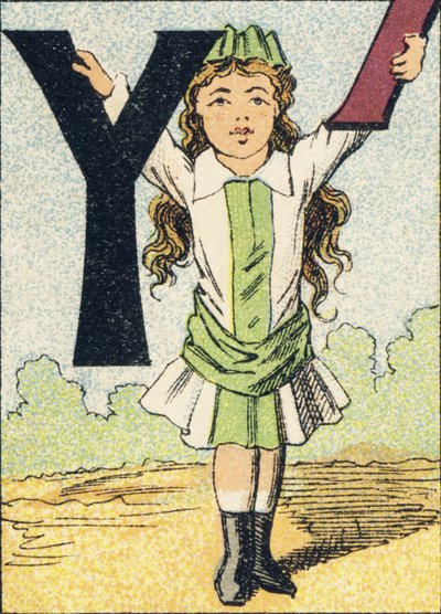 Y- 从 ABCD des petits filles 中提取的雕刻。 Pellerin & Cie，印刷出版商，Epinal，约 1890 年。意甲。尺寸：19 x 13.5 厘米。 作者 不明