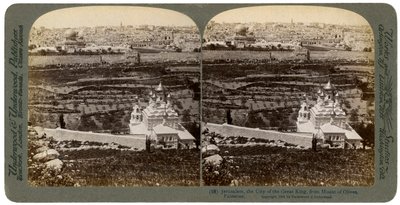 从巴勒斯坦橄榄山上看到的耶路撒冷，1901年。 作者 安德伍德和安德伍德