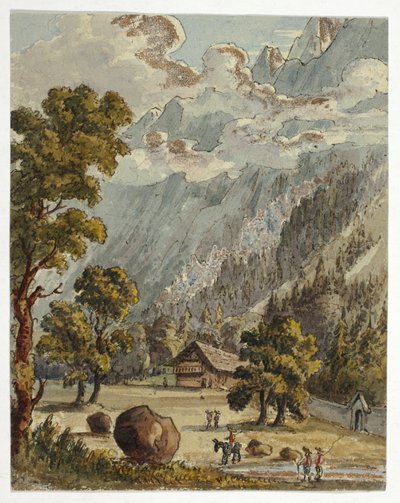 阿尔卑斯山下的小木屋和花园（正面）；夏米的布瓦松村庄和冰川（背面） 作者 不明