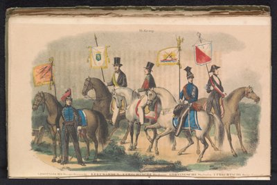 格罗宁根、吕伐登和乌得勒支仪仗队的服装和旗帜，1840-1842 年
VI.组（标题在实物上） 作者 乔安妮斯·费迪南杜斯·德梅林 (II)