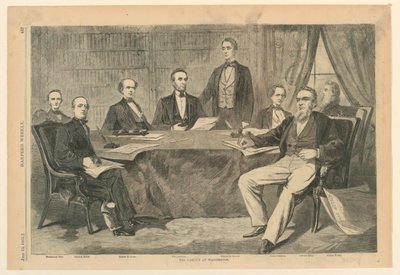 林肯总统及其内阁成员在华盛顿特区》，摘自《哈珀周刊》，1861 年 7 月 13 日，第 437 页。 作者 Harper and Bros.，纽约，纽约，美国