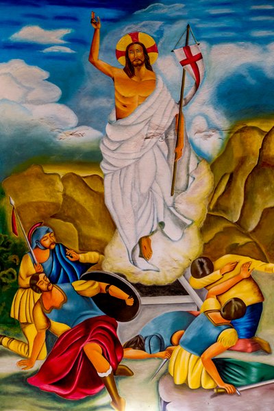 Cristo Risorto的新鲜复活由Hedzranawoe天主教教区教堂，洛美，多哥。 作者 不明