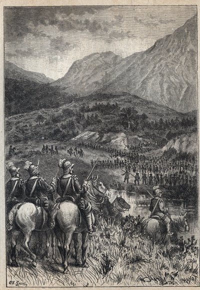 战场--19世纪为沃尔特-司各特（1771-1832）的历史小说《苏格兰的清教徒》（老朽）绘制的插图。 作者 未知艺术家