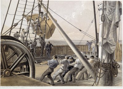 1858年8月2日画了一个巨大的点状浮标--载于W.H.Russel的《大西洋电报》，约1860年。 作者 未知艺术家