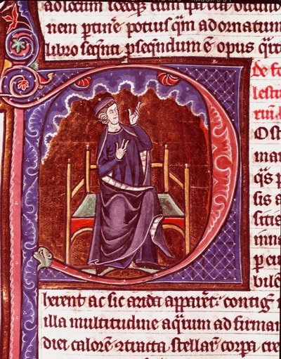 一位修士正在根据文森特·德·博韦 (Vincent de Beauvais) (1184/94-1264) 13 世纪拉昂市图书馆的手稿“Speculum historiale”进行微型记述 作者 未知艺术家