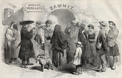 1857年，马耳他（Malta）岛瓦莱塔（Valletta）的一条街道。 作者 未知艺术家