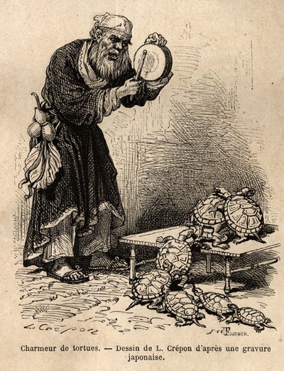巫师，属于乞丐和妖精江湖骗子之间的中间果酱。 1863 年至 1864 年瑞士联邦大臣艾梅·亨伯特 (Aime Humbert) 所绘的日本之旅的版画，发表在《世界之旅》(le tour du monde) 上，直属 作者 未知艺术家