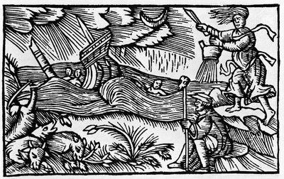 1555 年，罗马奥劳斯·马格努斯 (Olaus Magnus) 撰写的“Historia de gentis nortentrionalibu”之后，女巫引发了一场风暴 作者 未知艺术家