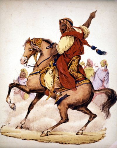 Abd al-Qadir (Abd al-Qadir) (1807-1883)，阿拉伯乌麦尔的剂量。 19 世纪的平版印刷术。 作者 未知艺术家