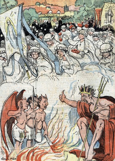 在禁止宗教公共活动一段时间后，法国重新开始了游行和朝圣活动 插图来自 1921 年 5 月的 "Le pelerin "杂志 作者 未知艺术家