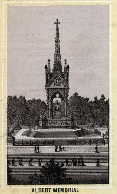 英国伦敦的阿尔伯特纪念馆。19世纪末的彩色石版画。 作者 未知艺术家