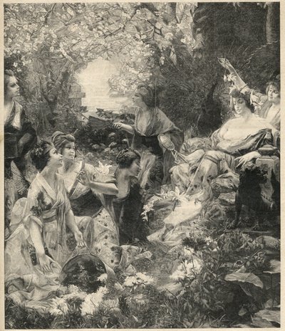 天照女神(太阳女神)雕版印刷术：保罗-弗朗索瓦-昆萨克(1858-1929)-1899年版画。 作者 未知艺术家