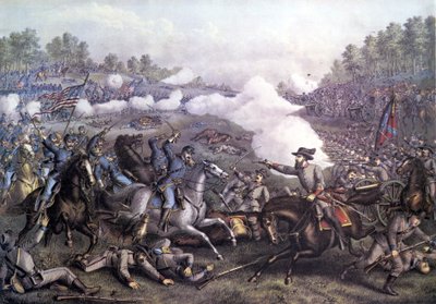 美国内战（1861 - 1865）：Opequon 战役或弗吉尼亚温彻斯特第三次战役，1864 年 9 月 19 日。19 世纪的雕刻。 作者 未知艺术家