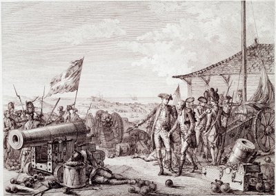 美国独立战争：1779 年 7 月 6 日英国皇家海军和法国海军之间的格林纳达海战（雕刻 作者 未知艺术家