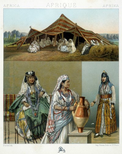 Arab tent, Algerian female costumes - in “” Le costume historique”” by Racinet 作者 未知艺术家