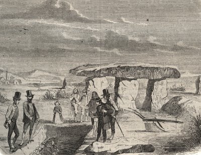 考古发掘：在瓦兹省的Dolmen de la Pierre aux Fees (Pierre-aux-Fees)附近发现高卢人的坟墓（60）。1856年在 "Le Musee Des Sciences "中的雕版画 作者 未知艺术家