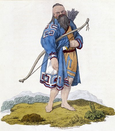 俄罗斯人口的弓箭手。 1803 年的插图。 作者 未知艺术家