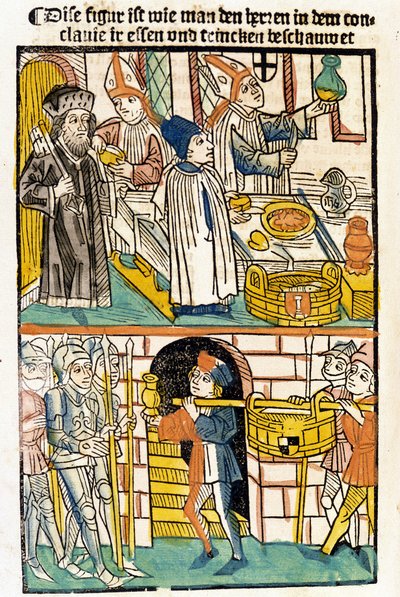 Arrival of food so that the members of the Council of Constance (1417) during which Pope Martin V was elected could eat. “Das Concilium” 作者 未知艺术家