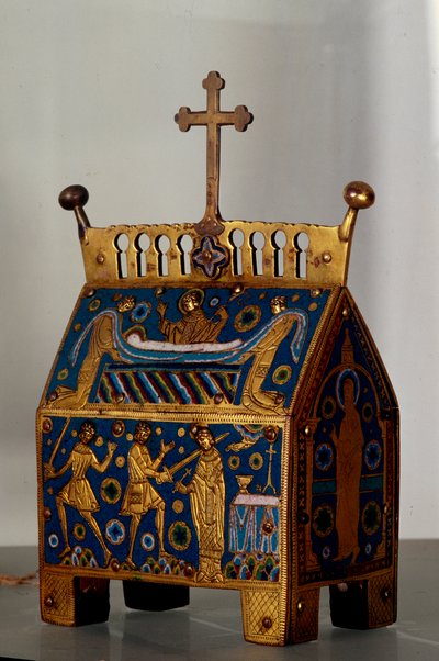 艺术品：坎特伯雷大主教圣托马斯·贝克特（Saint Thomas Becket，1118-1170 年）的珐琅、金和铜圣物。 它是 1170 年 12 月 29 日在坎托贝里大教堂暗杀 Archeveque 及其葬礼的代表。 13世纪 作者 未知艺术家