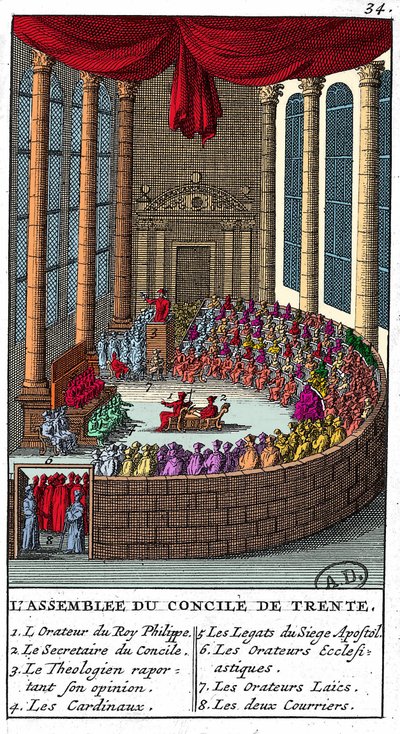特伦特理事会大会（1545-1563），1706年的雕刻。 作者 未知艺术家