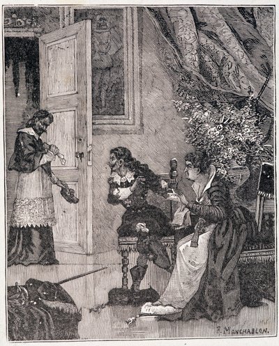 就在玛丽·德·美第奇斯为她辩护的时候，红衣主教进来了 (Journee des dupes)，这是凯努亚克 (Kenouillac) 的《巴黎穿越 les siecles》中的插图 作者 未知艺术家