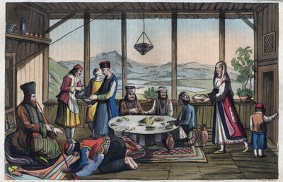 19世纪希腊的宴会场景--来自《Usi e Costumi di Tutti i Popoli dell