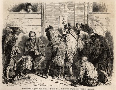 Beggars at the door of a dead man, customary practice imposes on wealthy families the obligation to set up at the door of their house, on the eve of the funeral ceremony, a servant responsible for distributing almones in small currency to all the poor who  作者 未知艺术家