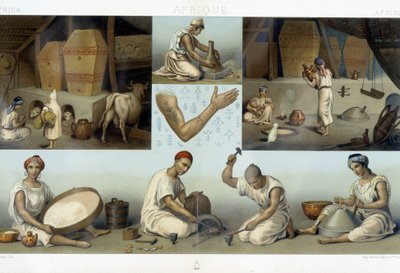 柏柏尔人 Kabyles：家庭内部 Kabyle - 工业 - 纹身 - 在 Racinet 的“Le服装历史”中 作者 未知艺术家